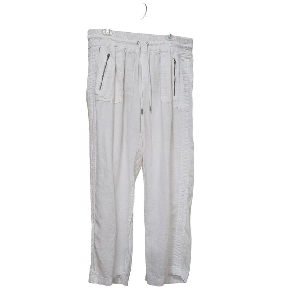 Athleta Cabo White Sz18 Linen Wide leg pants. Calla Lily. Relaxing Boho. Elastic